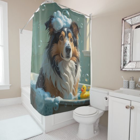 Ruwe Collie Sloom Slaperig Schattig Grappig Douchegordijn (In situ)