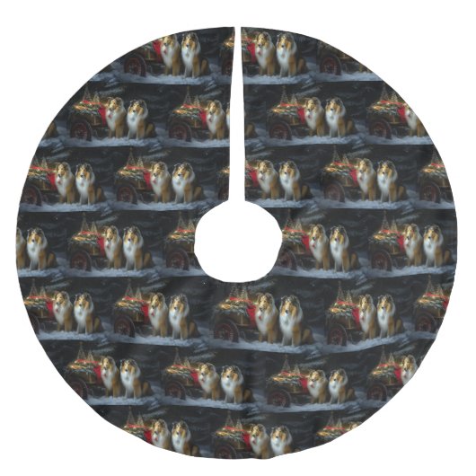 Ruwe Collie Sneeuw Slede Kerst Decoratie Kerstboom Rok (Voorkant)