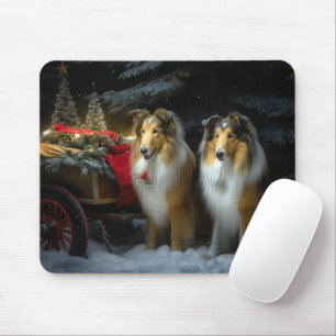 Ruwe Collie Sneeuw Slede Kerst Decoratie Muismat