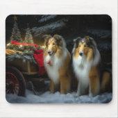 Ruwe Collie Sneeuw Slede Kerst Decoratie Muismat (Voorkant)