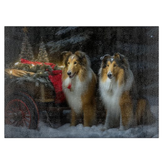 Ruwe Collie Sneeuw Slede Kerst Decoratie Snijplank (Voorkant)