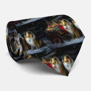 Ruwe Collie Sneeuw Slede Kerst Decoratie Stropdas