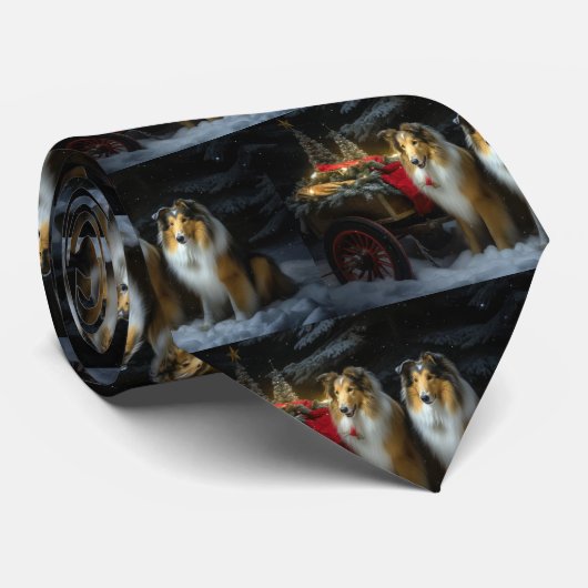Ruwe Collie Sneeuw Slede Kerst Decoratie Stropdas (Opgerold)