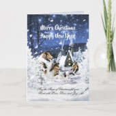Ruwe collies en lammeren in de kerstavond met een feestdagen kaart (Voorkant)