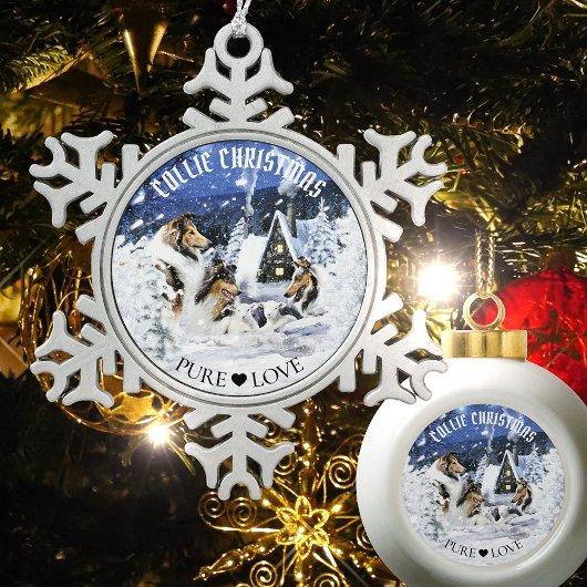 Ruwe collies en lammeren in Magic Fairy Tales Nigh Tin Sneeuwvlok Ornament