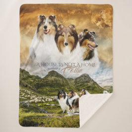 Ruwe Collies Herding Sheep, w/ Portrait & Quote - Sherpa Deken