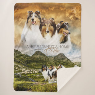 Ruwe Collies Herding Sheep, w/ Portrait & Quote - Sherpa Deken