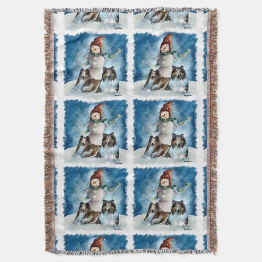 Ruwe Collies met Snowman Kerstmis Deken (Voorkant Verticaal)