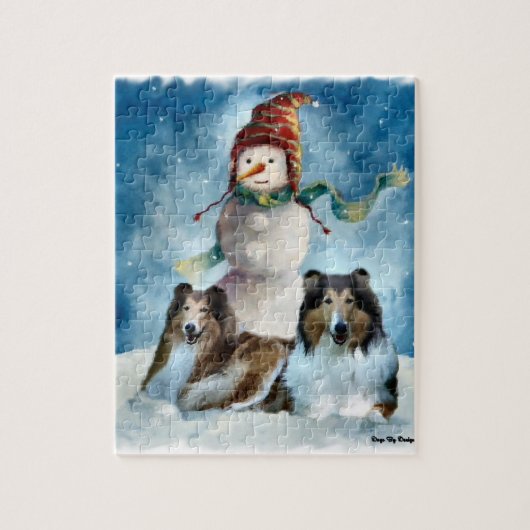 Ruwe Collies met Snowman Kerstmis Legpuzzel (Verticaal)