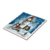 Ruwe Collies met Snowman Kerstmis Tegeltje (Zijkant)