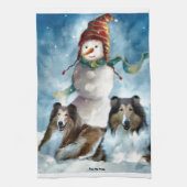Ruwe Collies met Snowman Kerstmis Theedoek (Verticaal)