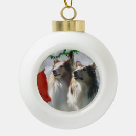 Ruwe Collies ontmoeten Kerstmis Keramische Bal Ornament