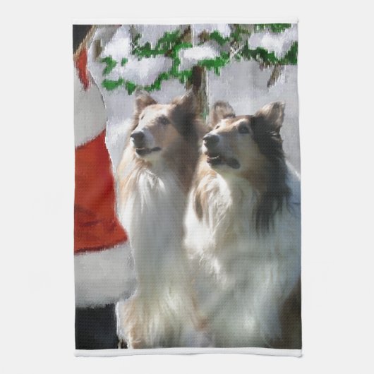 Ruwe Collies ontmoeten Kerstmis Theedoek (Verticaal)