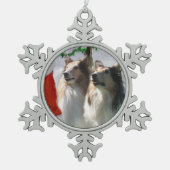 Ruwe Collies ontmoeten Kerstmis Tin Sneeuwvlok Ornament (Voorkant)