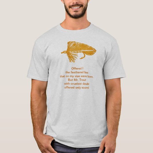 Ruwe forel shirt met gouden matuka-wimpel. (Voorkant)