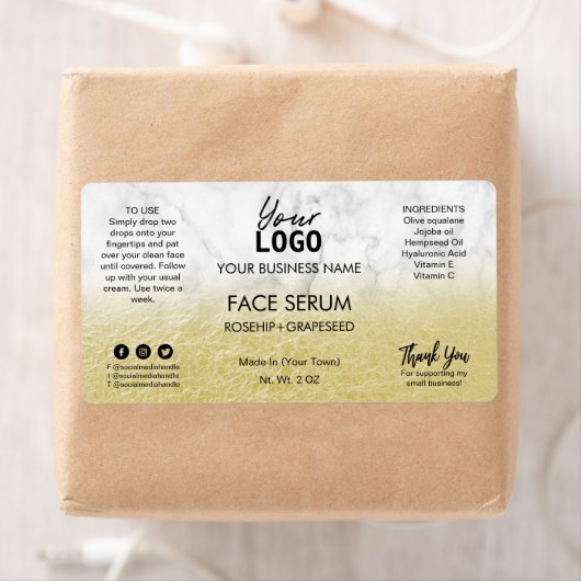 Ruwe goud op marmer Face Serum Etiket (Insitu)