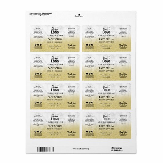 Ruwe goud op marmer Face Serum Etiket (Full Sheet)