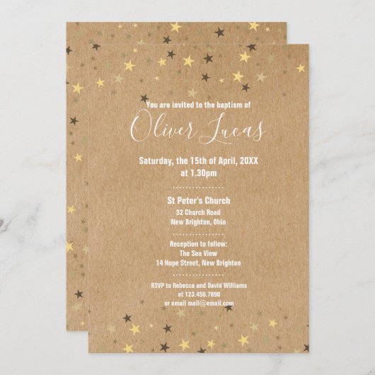 Ruwe Gouden Sterren Doop Christening Kaart (Voorkant / Achterkant)