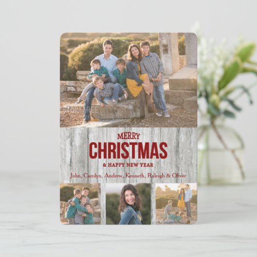 Ruwe Grijze Houten Paneel Vier Foto Sjabloon Vakan (Staand voorkant)