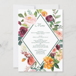 Ruwe herfstbloemen saliegroene trouwmenu kaarten