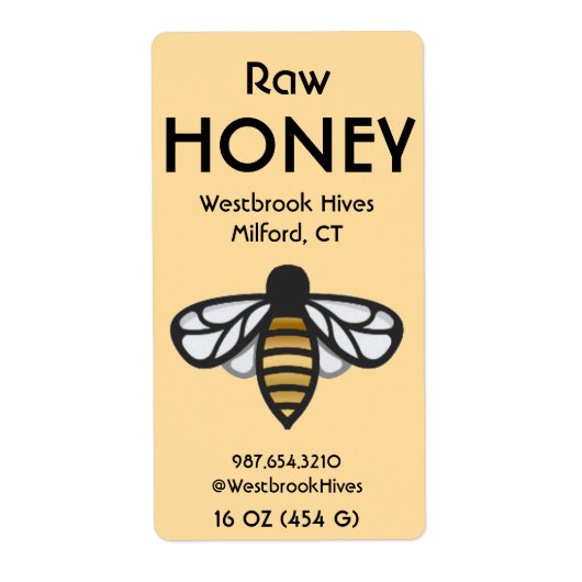 Ruwe honing met Bij gele HONEY label (Voorkant)