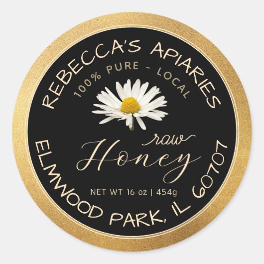 Ruwe honing Zwarte Madelief Gouden Grunge Rand Ronde Sticker (Voorkant)