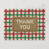 Ruwe Jute Rode Groene Karo Kerstmis Dank Je Briefkaart (Voorkant)