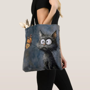 Ruwe kat staart naar een vlinder tote bag