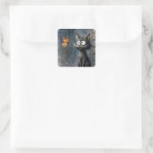 Ruwe kat staart naar monarchvlinder vierkante sticker (Tas)