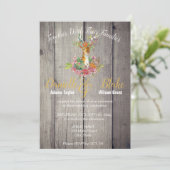 Ruwe Planken, Bloemig Hertenhoofd Goud Folie Bruil Kaart (Staand voorkant)