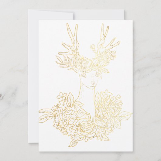 Ruwe Planken, Bloemig Hertenhoofd Goud Folie Bruil Kaart (Achterkant)