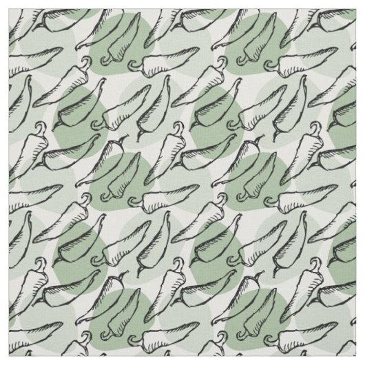 Ruwe Schets Chili Peppers op groen Stof (Swatch)