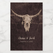 Ruwe stierenschedel bruiloft country western textu wijn etiket (Enkel label)