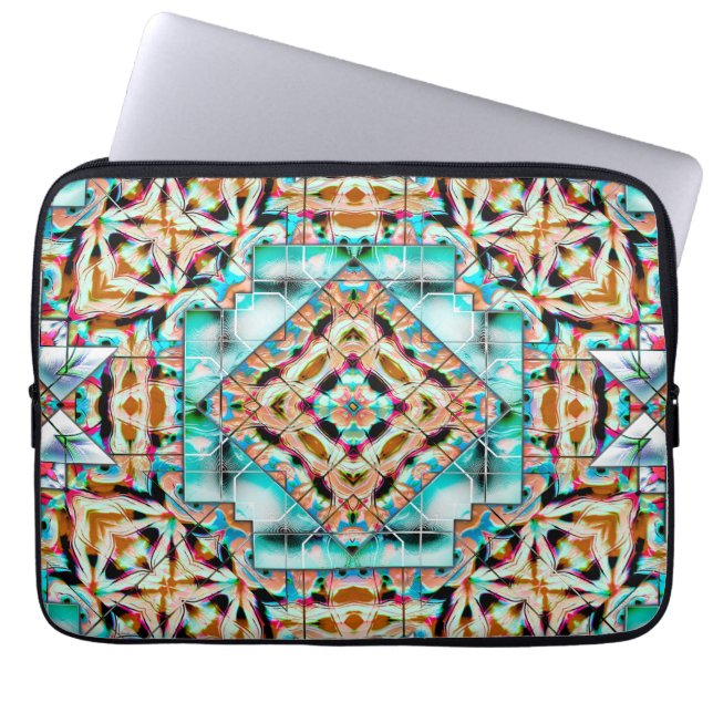 Ruwe textuurmix met zilverborden, kaleidoscoop laptop sleeve (Voorkant)