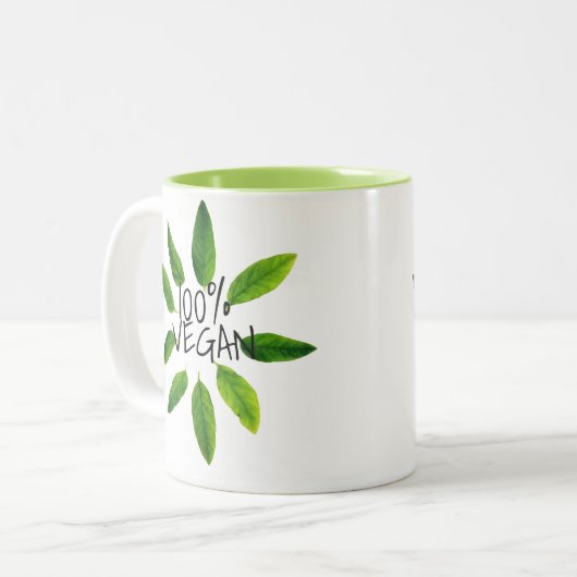 Ruwe vegraan-Mok, 100% VEGAN Tweekleurige Koffiemok (Voorkant links)