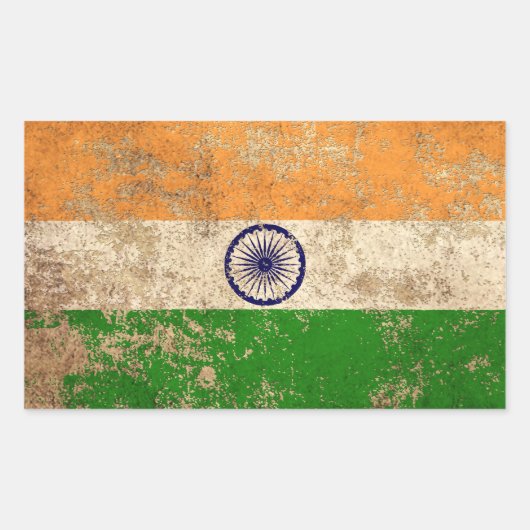 Ruwe verouderde Indiase vlag Rechthoekige Sticker (Voorkant)