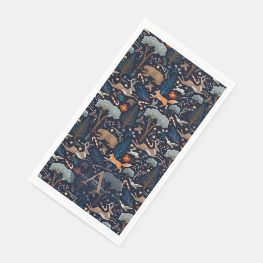 Ruwe waterverf bosdieren bomen Kerstmis Servet (Hoek)