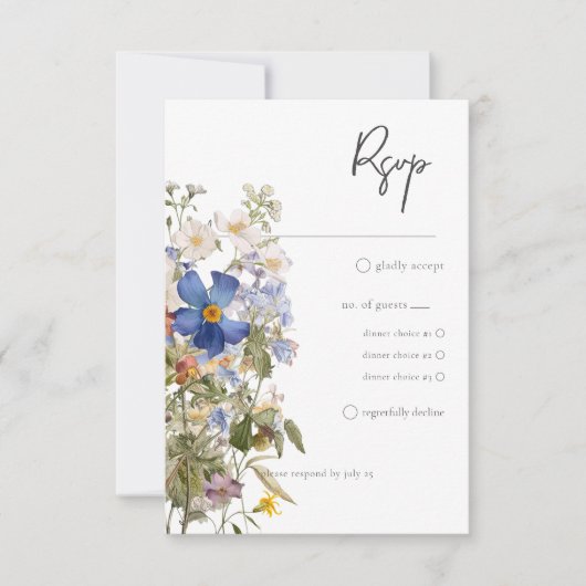 Ruwe Weide Wilde Bloemen Paarse Waterverf Diners RSVP Kaartje (Voorkant)