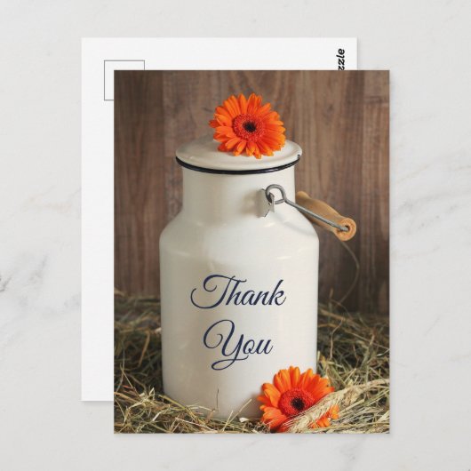 Ruwe witte melkkan met bloemen Dank je wel Briefkaart (Voorkant / Achterkant)
