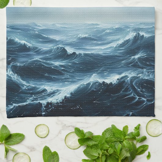 Ruwe Zeeen oceaangolven Theedoek (Gevouwen)