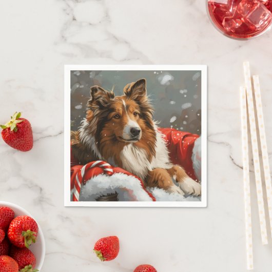 Ruwharige Collie Hond Kerst Festiviteit Servet (Insitu)
