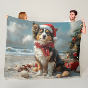 Ruwharige Collie Hond Kerstmis Vintage Strand Fleece Deken