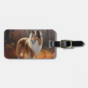 Ruwharige Collie in herfstbladeren val inspireren Bagagelabel