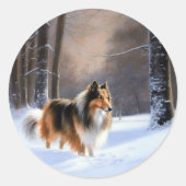 Ruwharige Collie Let It Snow Kerstmis Ronde Sticker (Voorkant)