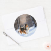 Ruwharige Collie Let It Snow Kerstmis Ronde Sticker (Envelop)