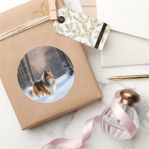 Ruwharige Collie Let It Snow Kerstmis Ronde Sticker