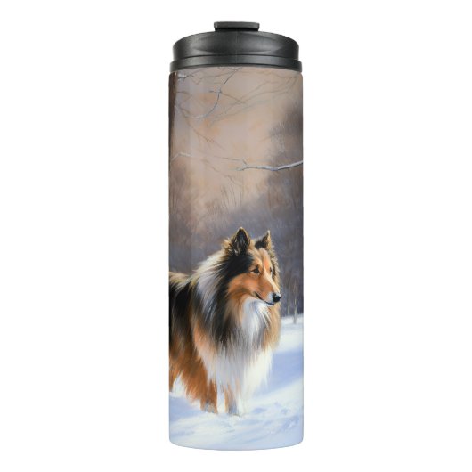 Ruwharige Collie Let It Snow Kerstmis Thermosbeker (Voorkant)
