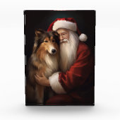 Ruwharige Collie met Kerstman Feestelijke Kerstmis Fotoblokken (Voorkant)