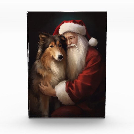 Ruwharige Collie met Kerstman Feestelijke Kerstmis Fotoblokken (Voorkant)