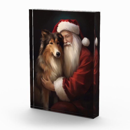 Ruwharige Collie met Kerstman Feestelijke Kerstmis Fotoblokken (Rechts)